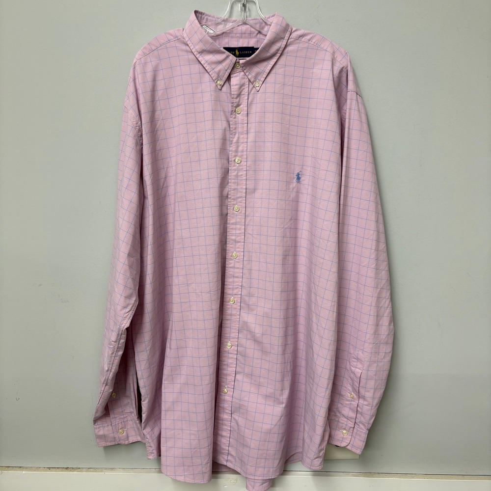 Ralph Lauren Performance Mens 3XLT Pink Plaid Long Sleeve Button Down Shirt